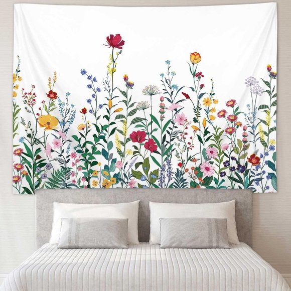 XL White Flower Garden Big Floral Tapestry Botanical Flowers Leaves Wall Art New